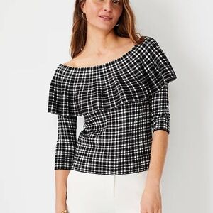 Ann Taylor off the shoulder plaid sweater XL